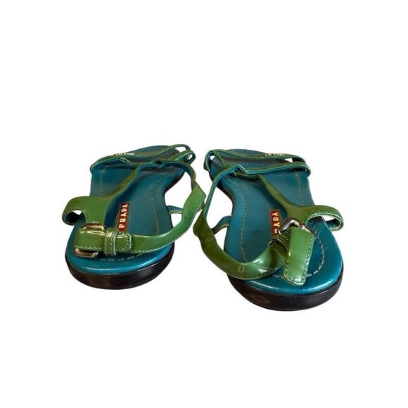 Prada Green & Blue Patent Leather Strappy Sandals - Size 38 (US 8) - Picture 4 of 9